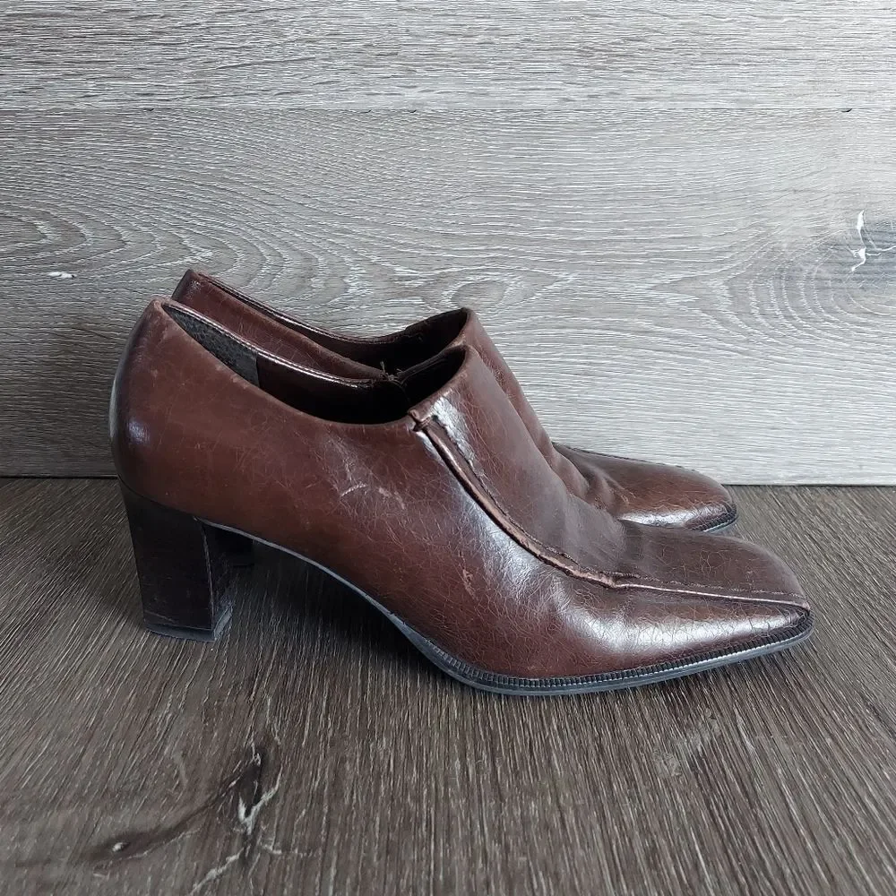 Franco Sarto Vintage Brown Square Toe Side Zip Pumps 6.5